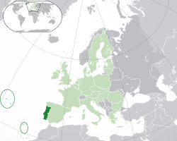 Location of Portugal (dark green)– in Europe (green & dark grey)– in the European Union (green)